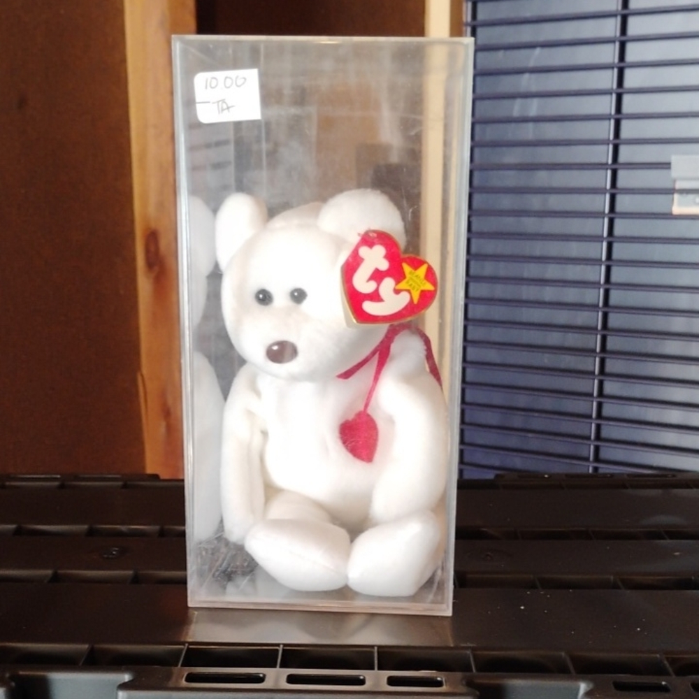 Ty White Bear with Red Heart Tag